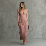 Gabrielle - Long Fringe Dress with V-Neck