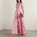 Matilda - Long Dress in Floral Jacquard with Belt