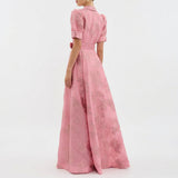 Matilda - Long Dress in Floral Jacquard with Belt