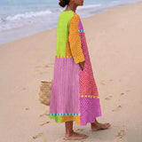 Fatima - Colorful Patchwork Dress with Dots and Stripes