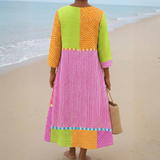 Fatima - Colorful Patchwork Dress with Dots and Stripes
