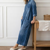 Diana | Vintage Mosott Puha Pamut Farmer Overall Gombos Záródással