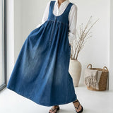 Katalin | Vintage Mosott Puha Pamut Érzetű Farmer Maxi Ruha