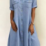 Patricia - Casual Denim Style Midi Dress