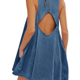 Nancy - Sleeveless Backless Denim Mini Dress