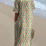 Eulalia - Retro Floral Dress in Aqua Green